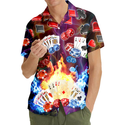 Third lifestyle view showing the casino gambling shirt in action