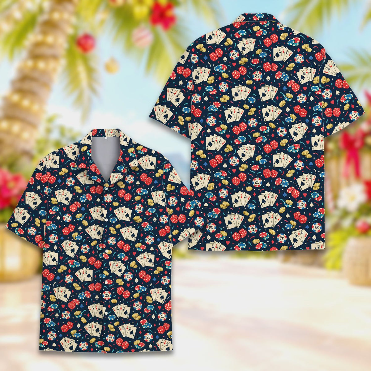 Matching family casino hawaiian shirt front view multi