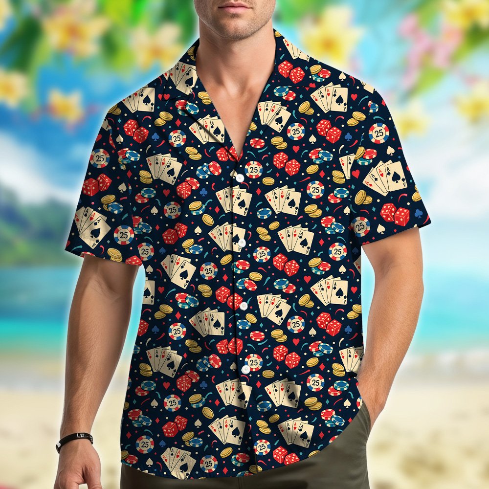 Matching family casino hawaiian shirt close-up front view
