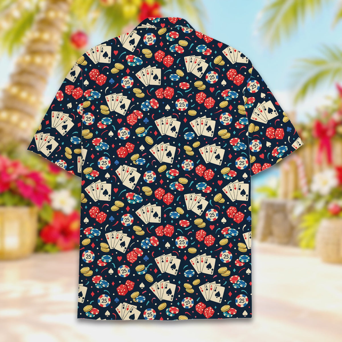 Matching family casino hawaiian shirt back view navy