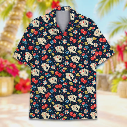 Matching family casino hawaiian shirt front view navy