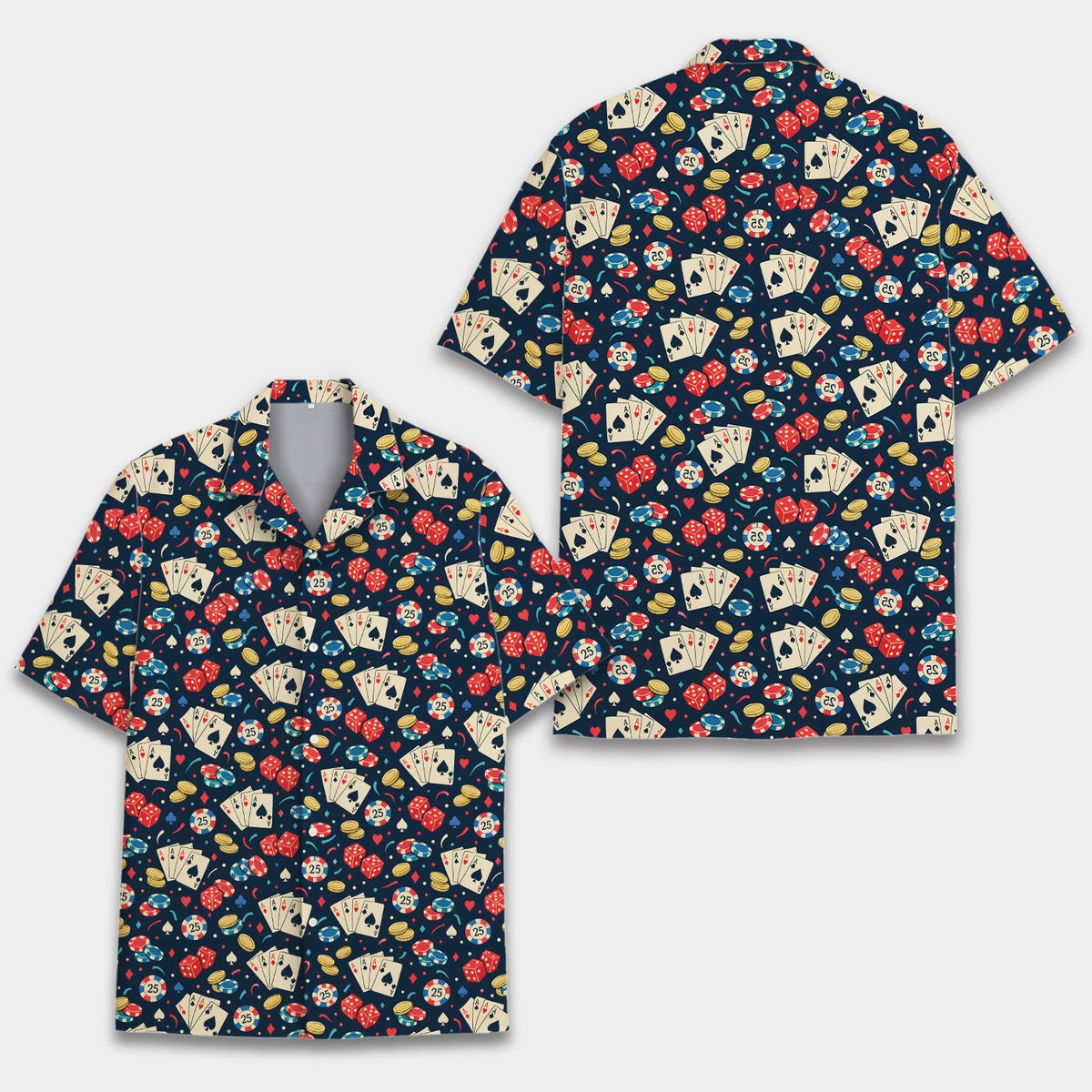 Matching family casino hawaiian shirt front detail view