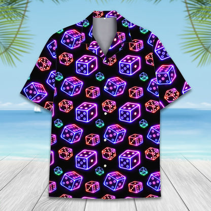 Detailed front view of the casino neon dice hawaiian shirt