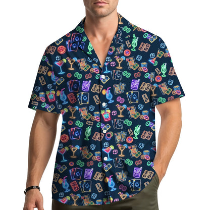 Adult wearing the casino neon hawaiian shirt outdoors