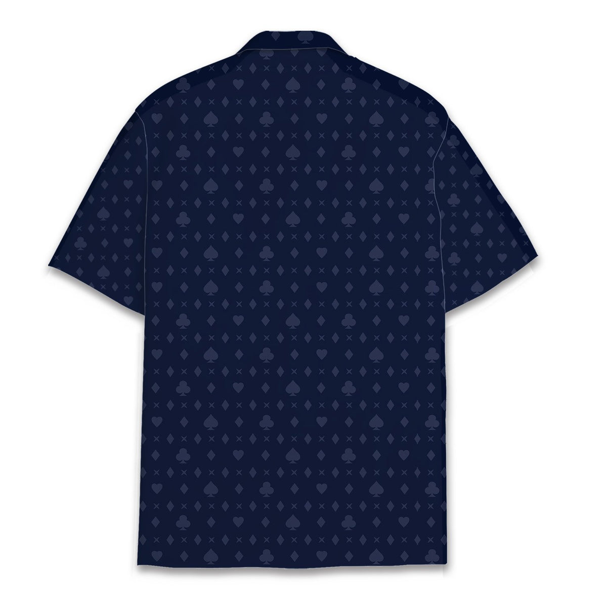 Back view of the navy casino hawaiian shirt