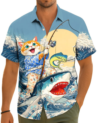 Lifestyle view of a person wearing the matching family hawaiian shirt