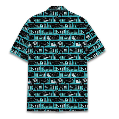 Back view of the cats and books hawaiian shirt showing the starry night background