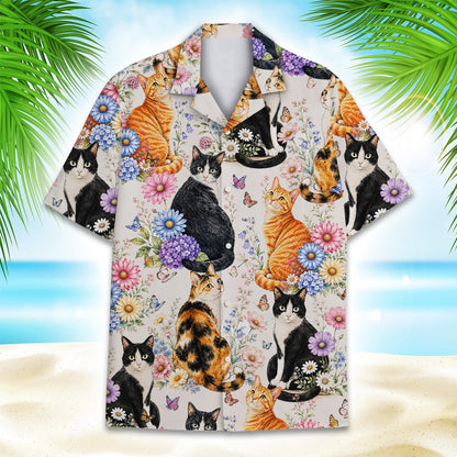 Additional back view of the cats and floral hawaiian shirt