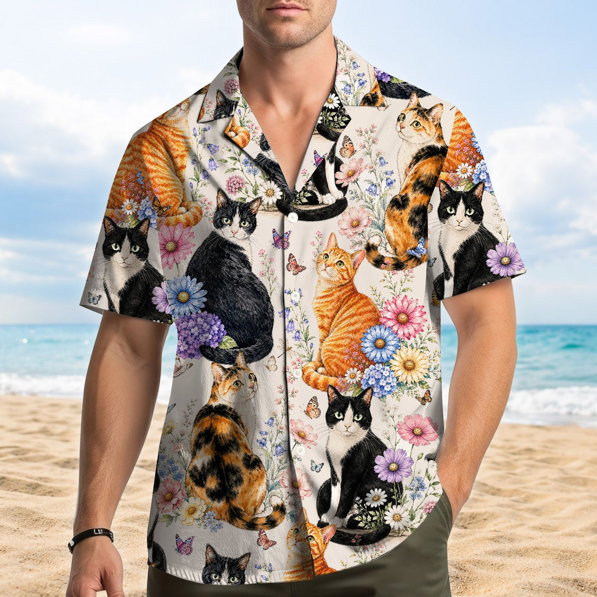 Another front view of the floral hawaiian shirt