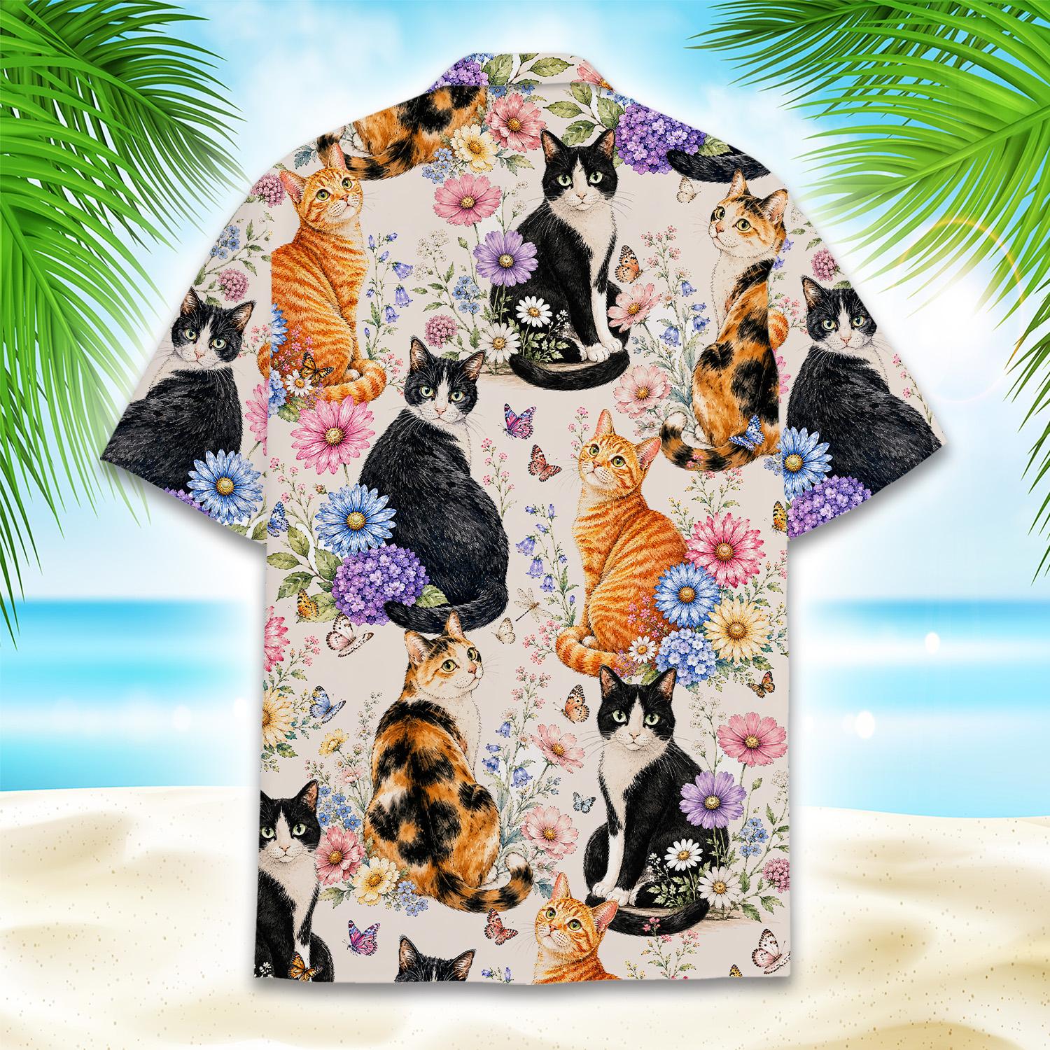 Lifestyle view of people wearing the matching family hawaiian shirts