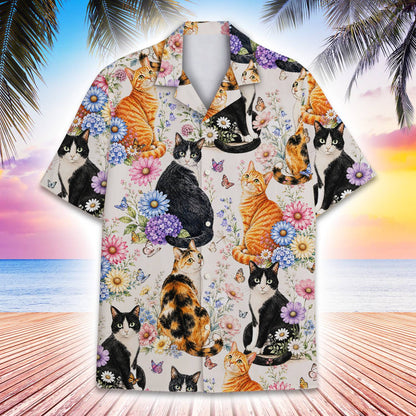 Second close-up detail view of the floral hawaiian shirt print