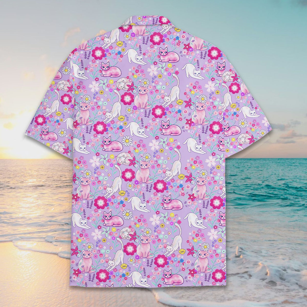Matching family hawaiian shirt floral pattern, back view 2