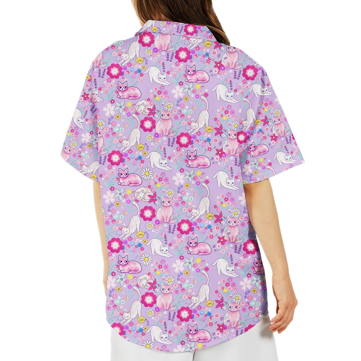 Matching family hawaiian shirt floral pattern, back view