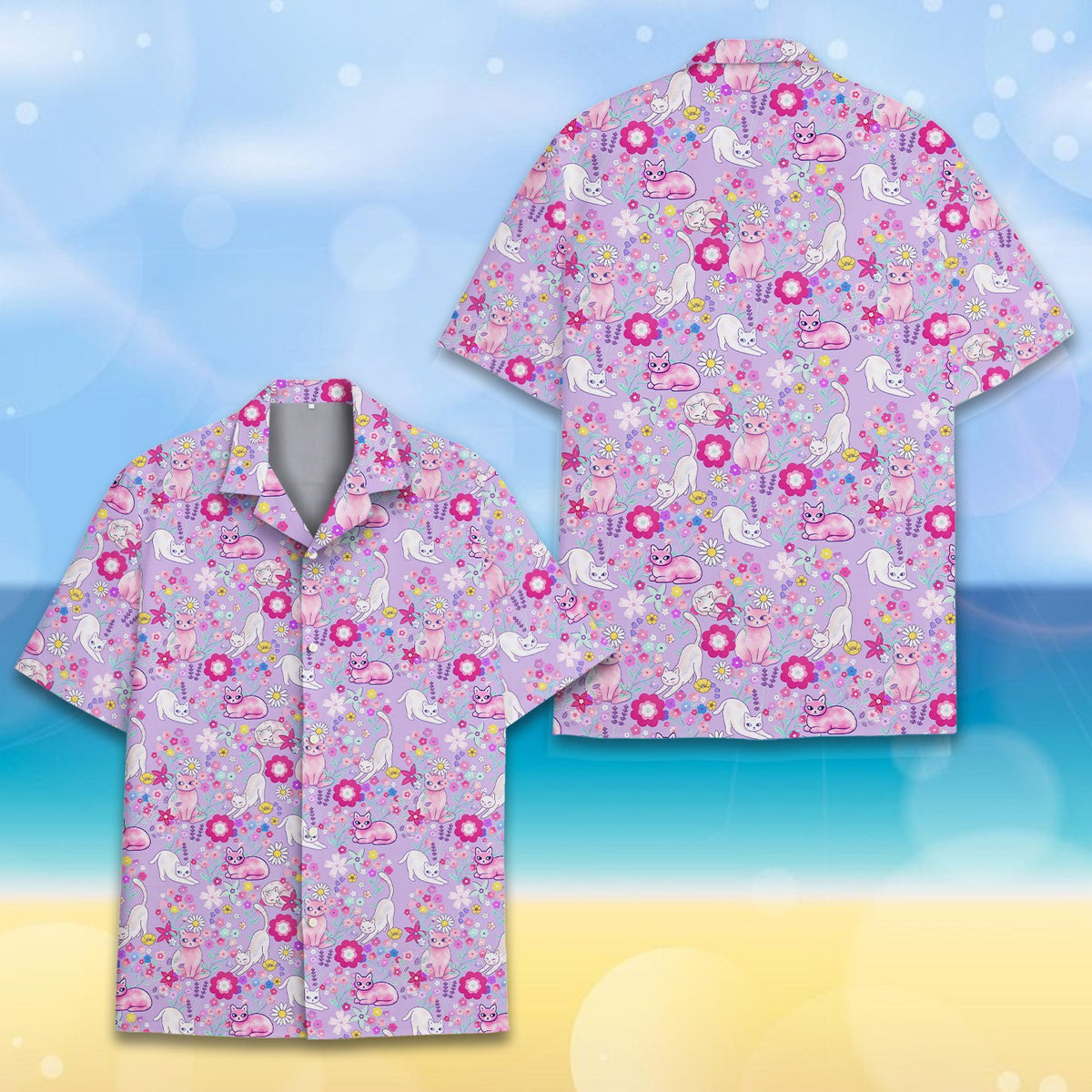 Matching family hawaiian shirt with floral pattern on light purple background, main view