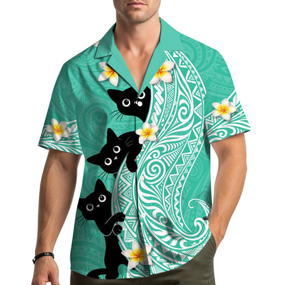 Person wearing the tribal hawaiian shirt outdoors