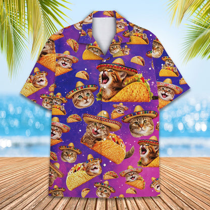 Tacos hawaiian shirt with galaxy cats design, main view