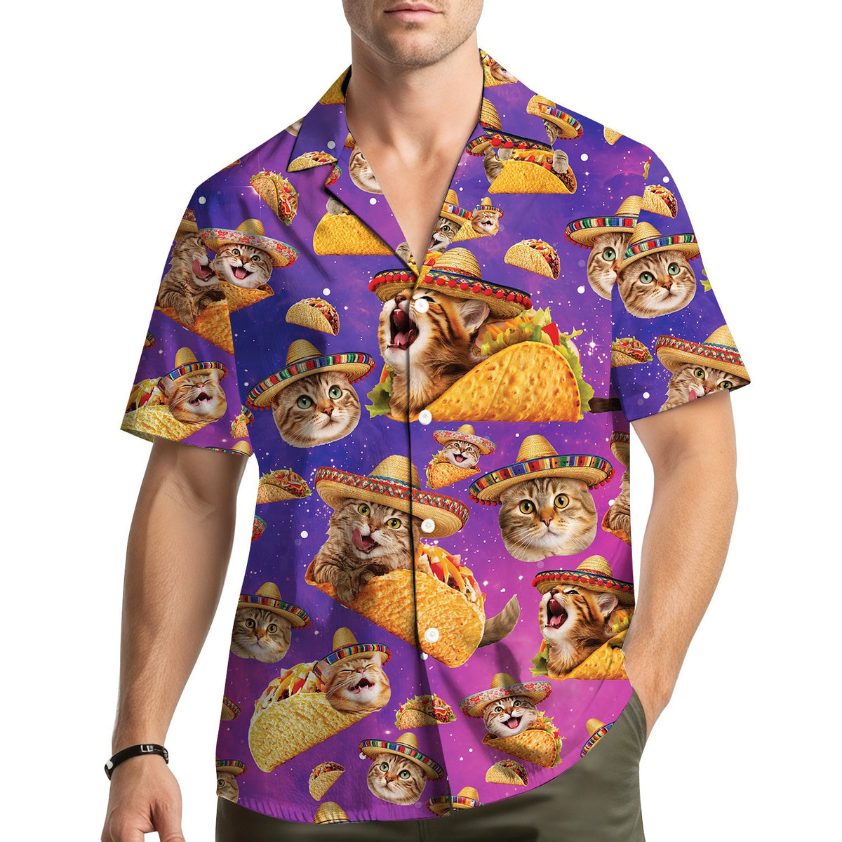 Person wearing tacos hawaiian shirt lifestyle view