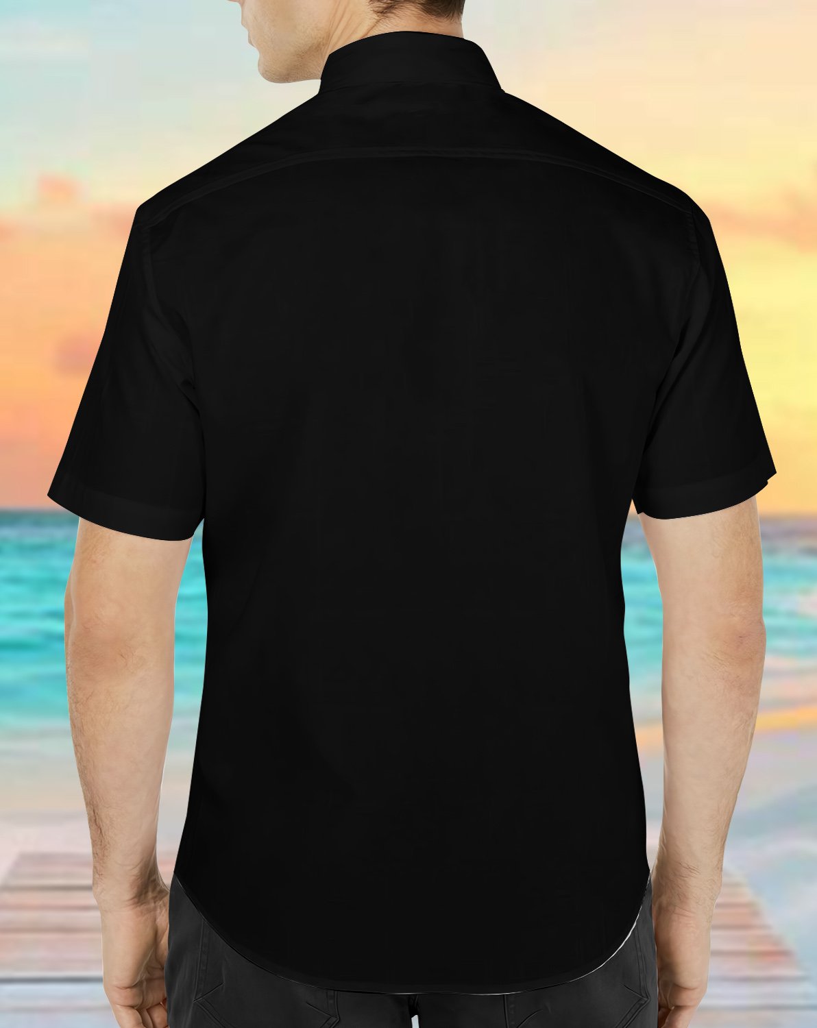 Cats hawaiian shirt featuring a black and white geometric starburst pattern, lifestyle view 3