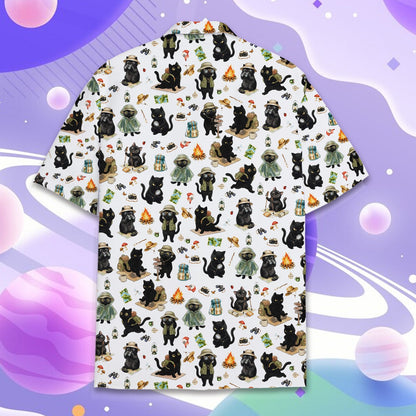 Close-up back view of the camping hawaiian shirt
