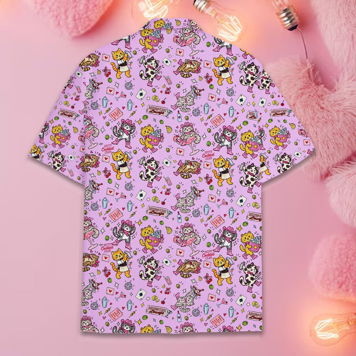 Back view of the pink cocktails hawaiian shirt