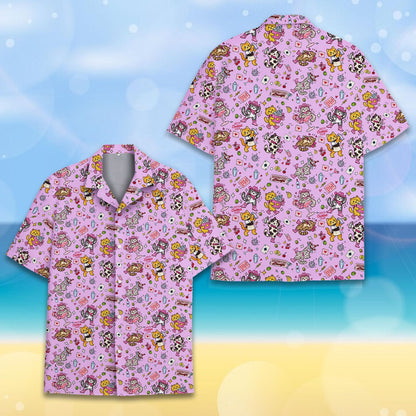 Close-up front view of the cocktails hawaiian shirt design