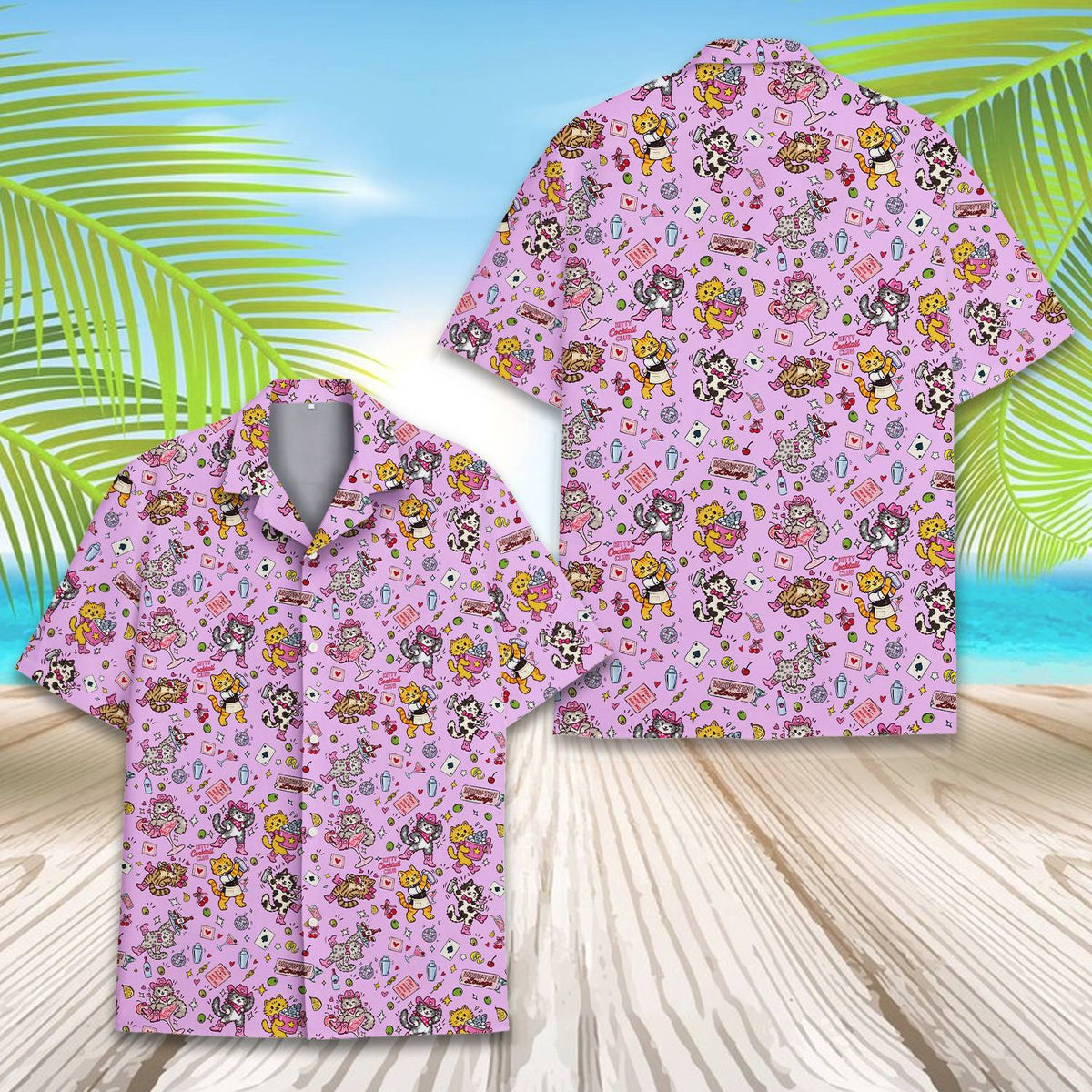 Additional front angle of the matching family hawaiian shirt in pink