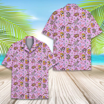Additional front angle of the matching family hawaiian shirt in pink