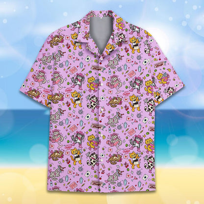 Front view of the matching family hawaiian shirt with drinks and cards pattern