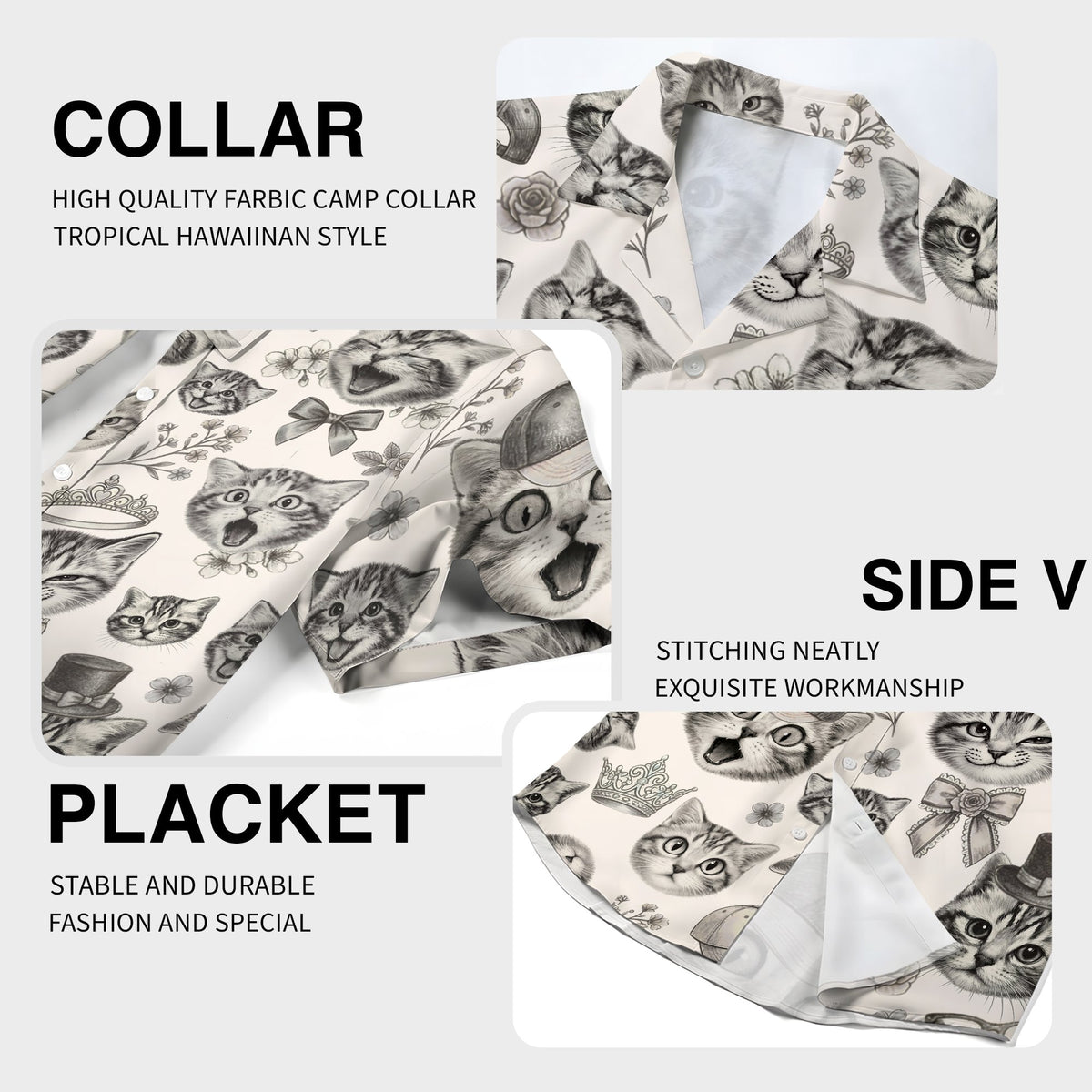 Fabric detail of the polyester matching family hawaiian shirt with floral outlines.