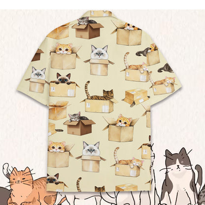 Back view of the matching family hawaiian shirt with kitten print