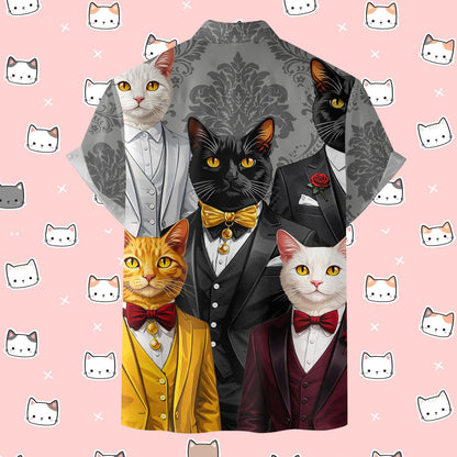 Front view of the elegant feline formal wear button-down shirt