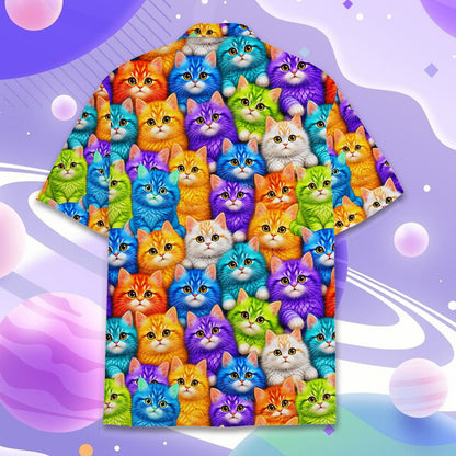 Alternate back view of the multicolor cats hawaiian shirt