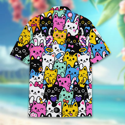 Back view of the cats hawaiian shirt highlighting the all-over kitten print