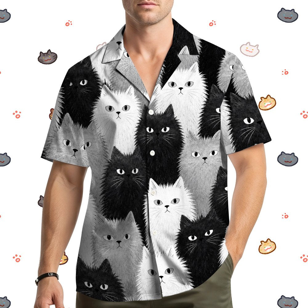 Back view of the matching family hawaiian shirt with cats pattern