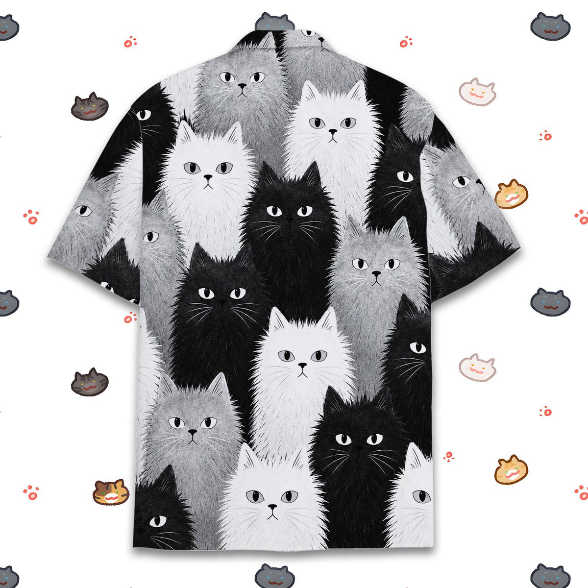 Detailed front view of the fluffy cats family matching hawaiian shirt