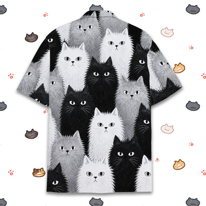Detailed front view of the fluffy cats family matching hawaiian shirt