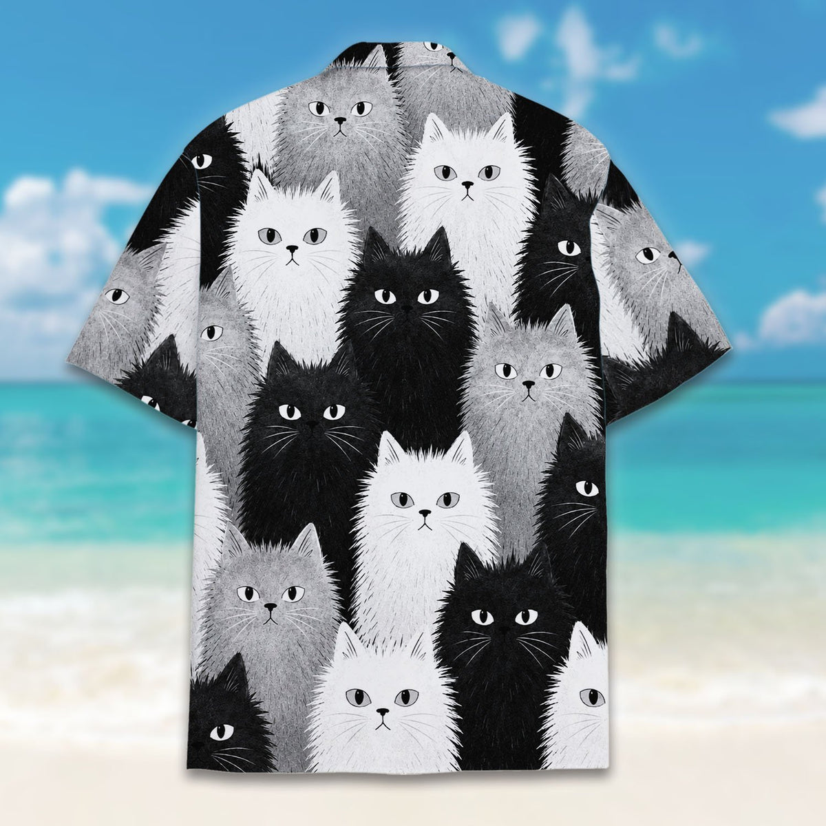 Another front angle of the cats hawaiian shirt for family matching outfits