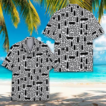 Close-up front view highlighting the black cat silhouettes integrated into the geometric lines