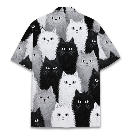 Matching family hawaiian shirt with fluffy cats pattern, main view
