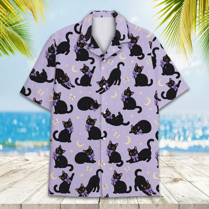 Another lifestyle view showcasing the cats hawaiian shirt in a casual setting