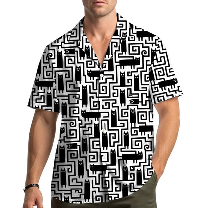 Lifestyle view highlighting the casual fit of the cats hawaiian shirt
