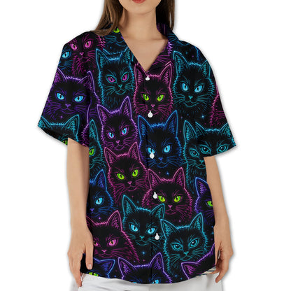 Detailed lifestyle shot of the cats hawaiian shirt pattern