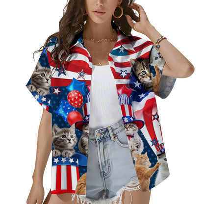 Front view of the fourth of july cats hawaiian shirt