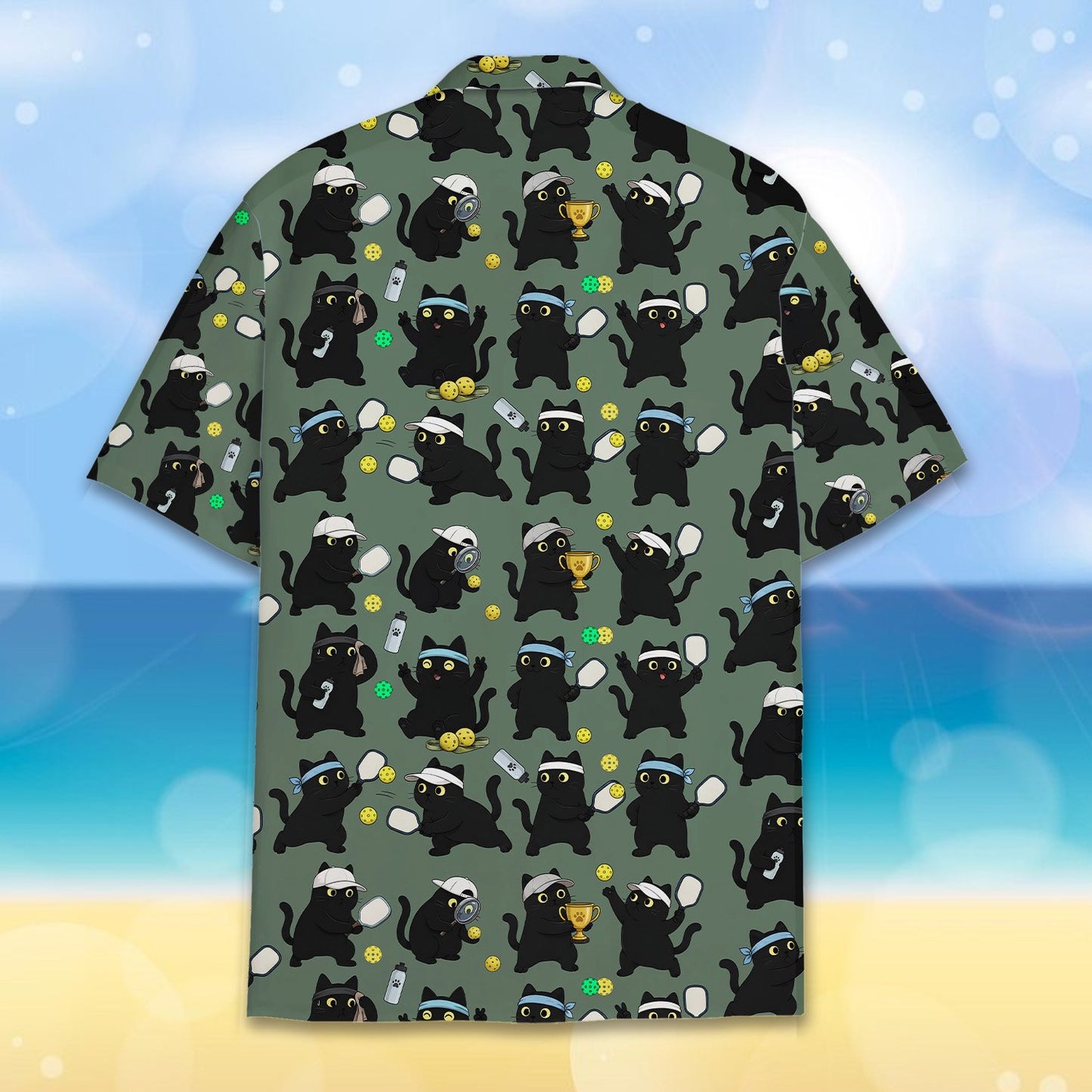 Another back view of the cats and pickleball hawaiian shirt