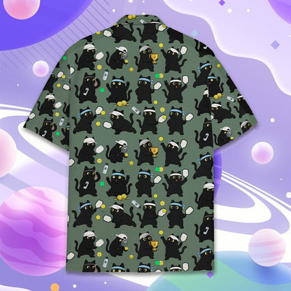 Detailed back view showing the fun cat and sports gear print