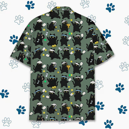 Back view of the vibrant green matching family hawaiian shirt