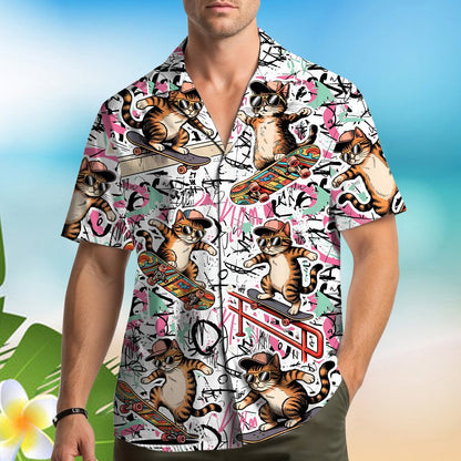 Back view of the family hawaiian shirts displaying the all-over abstract graffiti print