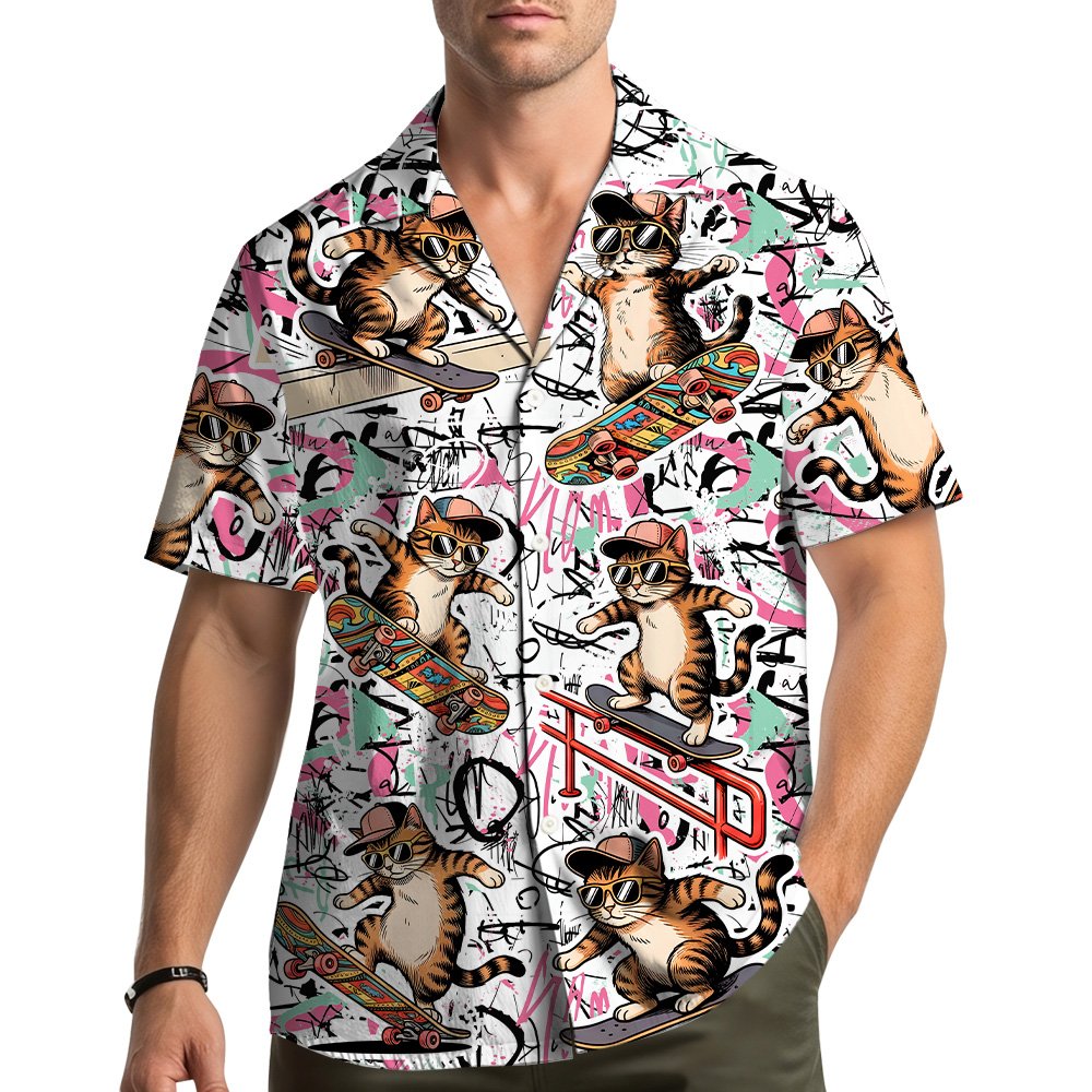 Lifestyle view of the matching family hawaiian shirt worn casually