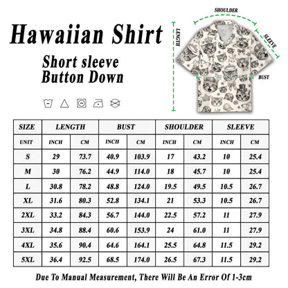 Additional view of the white and gray cats hawaiian shirt.