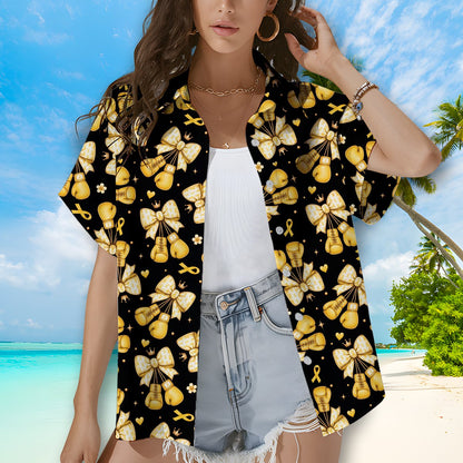 Family lifestyle shot wearing the black childhood hawaiian shirt